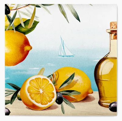 Produktbild von MANK Serviette Olives & Lemons aus Linclass® Airlaid, 40 x 40 cm, 1/4 Falz, 50 Stück - Mediterran