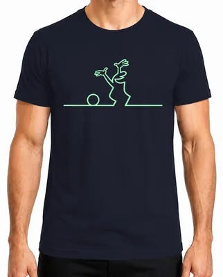 Imagen del producto de Camiseta para hombre, diseño "La Linea Balum Strichmännchen" de Osvaldo Cavandoli, estilo dibujo animado, color azul marino, talla M
