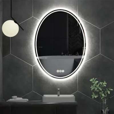 Immagine prodotto di Specchio da bagno a LED ovale - Specchio da parete - Illuminato frontalmente e retroilluminato - Sensore touch e funzione antiappannamento - Temperatura di colore regolabile da 3000 a 6000K - Impermeabile IP67 - 60 x 80 cm