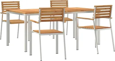 Produktbild von （Robust Möbel） Garten Essgruppe - elegantes Design - Sitzgruppe/Tisch+ Stuhl - 5 pcs Braun Massivholz Teak - Terassenmöbel DEMöbel142278