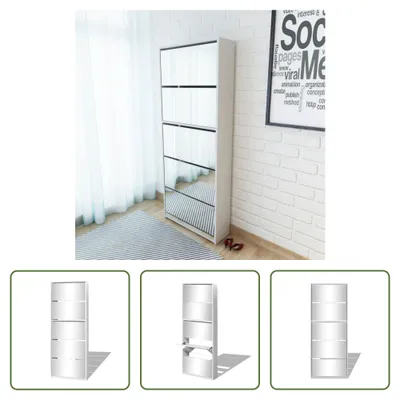 Obrázok produktu pre The Living Store Skriňa na topánky s 5 priehradkami Zrkadlo biele 63 × 17 × 169,5 cm