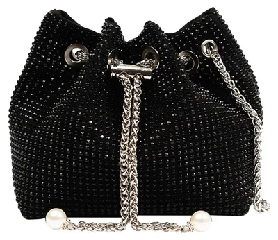 Produktbild von Damen-Schultertasche mit Kordelzug, Beutelform, Kunstleder, Strasssteine, Glitzer, trendige große Fassungsvermögen, Kettenverschluss, Schwarz, Einheitsgröße
