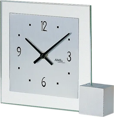 Produktbild von AMS 102 Tischuhr Quarz analog silbern modern eckig mit Glas und Aluminium