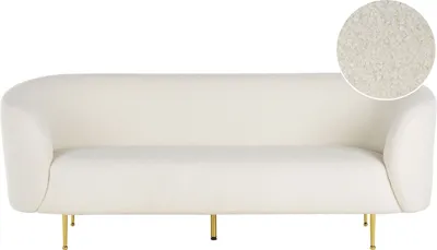 Produktbild von BELIANI Sofa Weiß Bouclé Stoffbezug 3-Sitzer mit Armlehnen Metallgestell in Gold Glamouröser Edler Stil Wohnzimmer Salon Esszimmer Flur