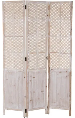 Holz-Raumteiler, 3 Paneele, Weiß, 117x2x180 cm