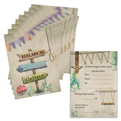 Produktbild von PRICARO Einladungskarten Kindergeburtstag, A6 "Kletterwald", 10 Stück