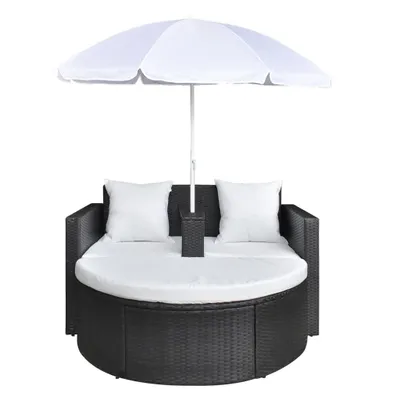 Produktbild von "Winterschlussverkauf "Liegestuhl HOMMIE - Gartenliege - Outdoor-Lounge-Bett - mit Sonnenschirm Braun Poly Rattan - 130x58x77 cm NeuMöbel 2650047