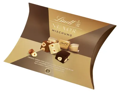Zdjęcie produktu dla Zestaw poduszek czekoladowych Lindt Nuxor, mieszanka czekolady z orzechami laskowymi, 213g