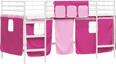 Immagine prodotto di Struttura letto a soppalco per bambini vidaXL con tende in tinta unita bianche e rosa