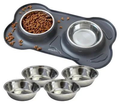 Produktbild von Silikon Napfunterlage mit Edelstahl Futternapf für Katzen und Hunde (200ml, Grau)