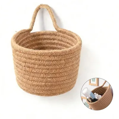 Produktbild von 3er Set Wand-Hängekorb,Platzsparend, Handarbeit Aufbewahrungskorb Khaki,Aufbewahrungskörbe mit Griff,für Schlüssel & Kleinkram