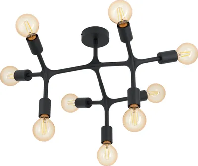 Produktbild von EGLO Deckenlampe Bocadella 1, 9 flammige Deckenleuchte Industrial,, Extravagant, Wohnzimmerlampe, Küchenlampe, Flurlampe Decke mit E27