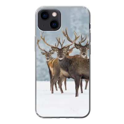 Produktbild von MuchoWow® Handyhülle Schutzhülle Hülle für iPhone 13 Hirsche - Tiere - Schnee - Winter - Landschaft - Natur Silikon Softcase Handy Hülle - Karteninhaber