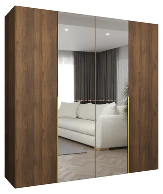 Produktbild von MEBLE KRYSPOL, Kleiderschrank Spiegel, 200x202x52, Warmia-Nuss, Griff Gold