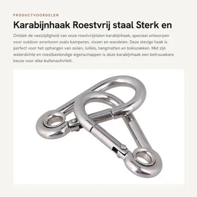 Produktbild von Karabinerhaken aus Edelstahl – Kletterkarabiner – Wasserdicht – Robust/Langlebig – Für Camping/Angeln – Maximale Belastung: 350 kg – Haken