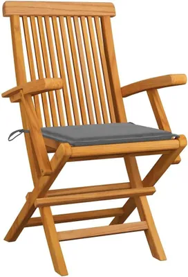 Produktbild von Set mit 2 Gartenstühlen aus massivem Teakholz und Kissen, klappbare Holzstühle für Garten und Terrasse, bis 110 kg belastbar