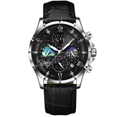 Produktbild von S&T Design Quarzuhr Herrenuhr Leder Braun Chronograph Armbanduhr Lederarmband Mansa Lux