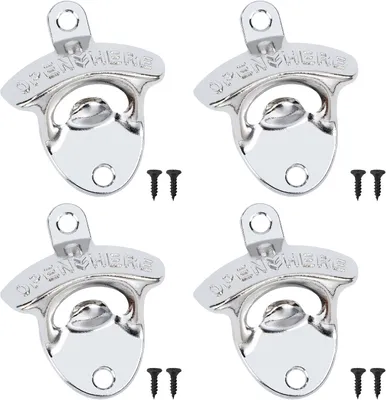 Imagen del producto de Abrebotellas de pared con diseño vintage - Juego de 4 unidades, con tornillos incluidos - Ideal para abrir botellas de cerveza y refrescos - Perfecto para bares, restaurantes y fiestas