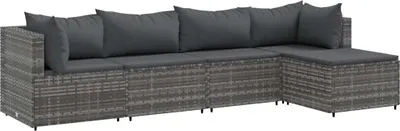 Produktbild von vidaXL 5-tlg. Garten-Lounge-Set mit Kissen Grau Poly Rattan