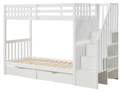 Produktbild von Etagenbett 90 x 190 cm mit Schubladen – Kiefer und MDF – Weiß – ZILENI