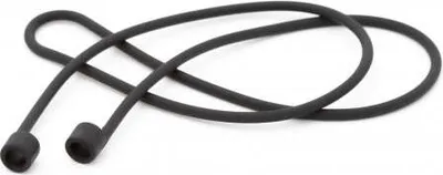 A black silicone strap with two small cylindrical ends, laid out in a loop on a white background.