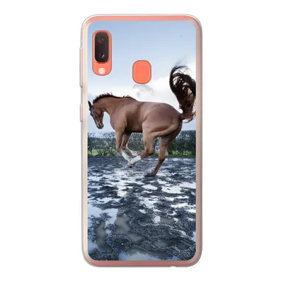 Produktbild von MuchoWow® Handyhülle Schutzhülle Hülle für Samsung Galaxy A20e Ein bockendes Pferd in den Pfützen Silikon Softcase Handy Hülle - Abdeckung
