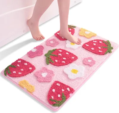 Produktbild von Badematte in Erdbeerrosa – Rutschfest – Waschbar – Mehrfarbig – Weiche Mikrofaser – Saugfähig – 50 x 80 cm
