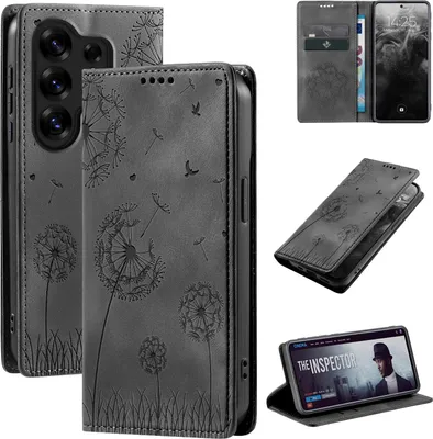 Produktbild von Handyhülle für Samsung Galaxy S26 Ultra RFID Schutz Klapphülle Case Cover Design Blume Pusteblume Schutzhülle Farbe: Schwarz