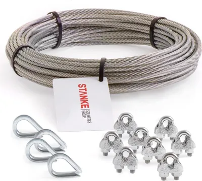 Produktbild von Seilwerk STANKE Rankhilfe Edelstahldrahtseil 10m V4A Edelstahlseil 3mm 7x7, 4x Kausche V4A, 8x Bügelformklemme V4A - SET 2