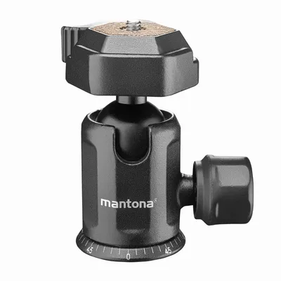 Produktbild von Mantona Basic TBH 2. VI Kugelkopf – 360 Grad Panorama Kugelkopf mit Schnellwechselplatte, Traglast 8 kg, Gewicht nur 330 g, Aluminium, für Fotostative, DSLR und DSLM Kamera