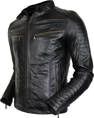 Produktbild von Herren Bikerjacke aus echtem Leder gesteppte Schultern Vintage style Steppjacke(L)