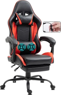Produktbild von Delman Bürostuhl Gaming Stuhl Massage Gaming Sessel Ergonomischer Gamer Stuhl mit Fußstütze Kopfstütze Gaming Chair Drehsessel 02-0042 Rot