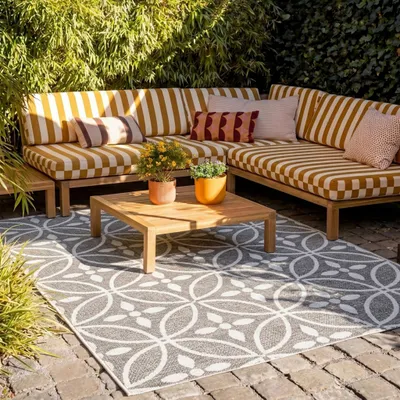 Produktbild von Volero - Outdoor Teppich - Summer Pattern Grau - 120x170 cm - Garten, Terrasse - Modern, Retro