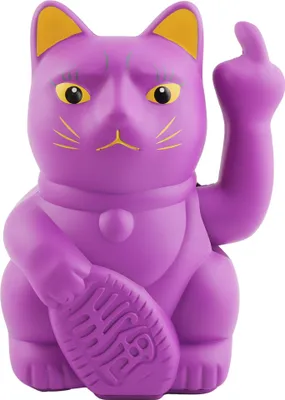 Produktbild von Glückskatze Angry Cat Maneki-neko Stinkefinger Mittelfinger lila 15cm Winkekatze Lucky cat