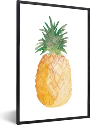 Produktbild von MuchoWow® Gerahmtes Poster Ananas - Aquarell - Weiß 40x60 cm - Poster mit Schwarzem Bilderrahmen Wandposter Rahmen Foto Bilder - Papierdruck - Wandbilder