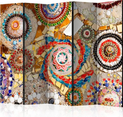 Produktbild von Akusticher Raumteiler Mosaik Foto Paravent 225x172 cm beidseitig auf Vlies-Leinwand bedruckt Akustikschaum Trennwand Spanische Wand Sichtschutz Home Office Abstrakt Ornament bunt f-B-0027-z-c
