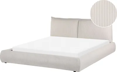 Obrázek produktu pro BELIANI Postel béžová manšestrové čalounění 160 x 200 cm lamelový rošt silné čalouněné čelo moderní styl ložnice