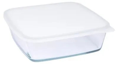 Image de Boite de conservation carrée en verre avec couvercle en plastique - Blanc - 1,7L
