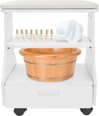 Productafbeelding van Voetbad Trolley - Spa Karretje - Pedicure Werk - Met Wielen Lades - 52 x 41 x 55cm - Wit