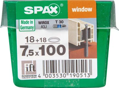 Produktbild von Packung mit 18 Spax Torx-Senkkopfschrauben aus Stahl, 7,5 mm Durchmesser x 100 mm Länge