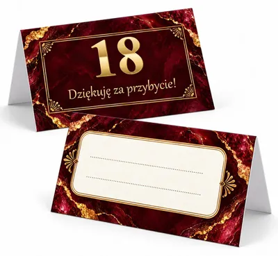 Obrázok produktu pre Skladacie menovky na stôl – 18. narodeniny – Rubínový mramor a zlatá – 6 ks