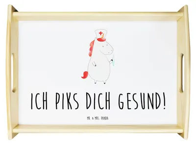 Produktbild von Mr. & Mrs. Panda Tablett Einhorn Krankenschwester - Weiß - Geschenk, Serviertablett, Krankenpfleger, Ärztin, Unicorn, Krankenhaus, Deko, Krankenpflegerin, Holztablett