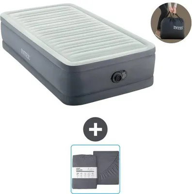 Productafbeelding van Enkele bedden, opblaasbaar - 1-persoons - 99 x 191 x 46 cm - Grijs - Met pomp en beddengoed