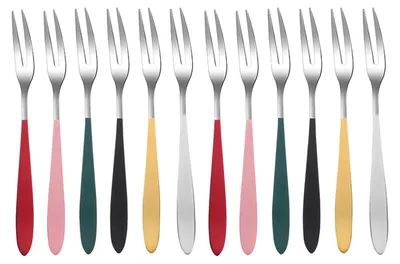 12er-Set Obstgabeln aus Edelstahl, bunt, 13 cm