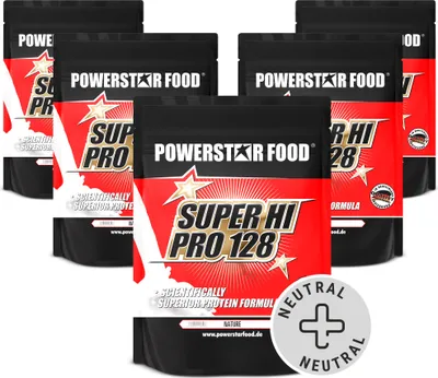 Produktbild von Powerstar SUPER HI PRO 128 | Mehrkomponenten Protein-Pulver 5x1kg | Höchste Biologische Wertigkeit | Protein-Shake zum Muskelaufbau | Nature