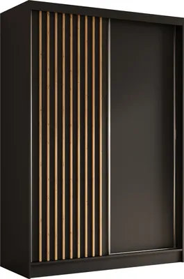 Produktbild von 150 cm Kleiderschrank Erika mit Lamellen ohne Spiegel inklusive 2 Schiebetüren Schwebetürenschrank (Farbe: schwarz, schwarz, Lamelle Artisan)