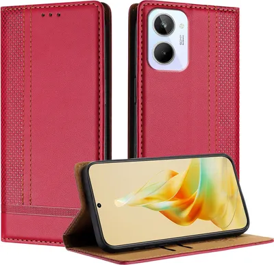 Produktbild von Handyhülle für Realme 10 4G Leder Flip Klappbare Schutzhülle mit Standfunktion Rot