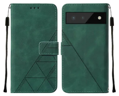 Produktbild von Google Pixel 6 Hülle, Schlank Prägung Flip Leder Kartenfächer Schutzhülle mit Ständer für Google Pixel 6 Grün