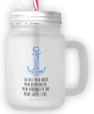 Produktbild von Mr. & Mrs. Panda Glas Anker Blau - Transparent - Geschenk, Trinkglas, Mason, Jar, Lustige Sprüche, Mit Strohhalm, Cocktailglas