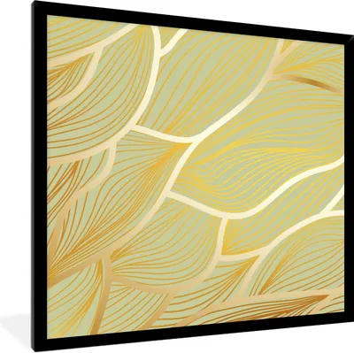 Produktbild von MuchoWow® Gerahmtes Poster Goldene Wellen auf grünem Hintergrund 40x40 cm - Poster mit Schwarzem Bilderrahmen Wandposter Rahmen Foto Bilder - Mit Rahmen - Wanddekoration Schlafzimmer